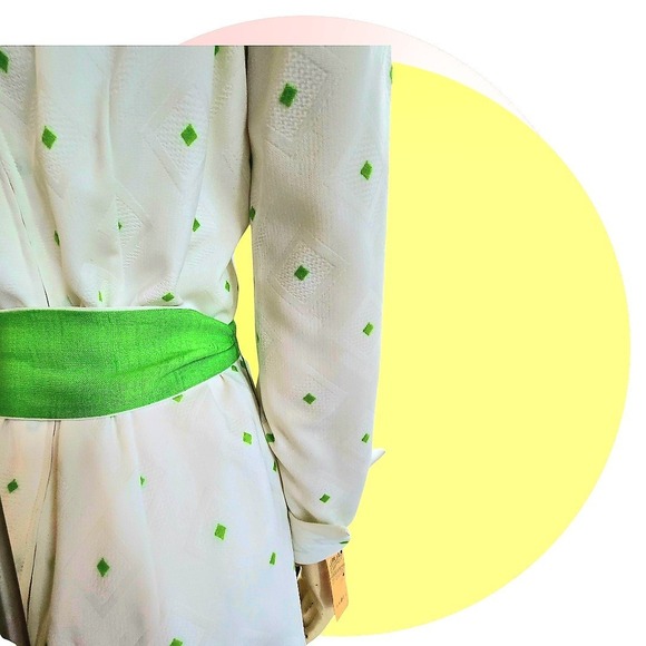 Vintage Mod White & Green Midi Dress Sz 12 W Belt New With‎ Tags - Picture 12 of 16